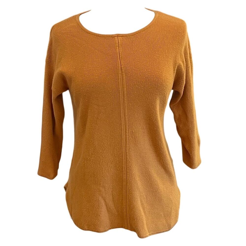 Soft Surroundings Mustard Yellow 3/4 Sleeve Round Neck Sweater, Autumnal, Size S